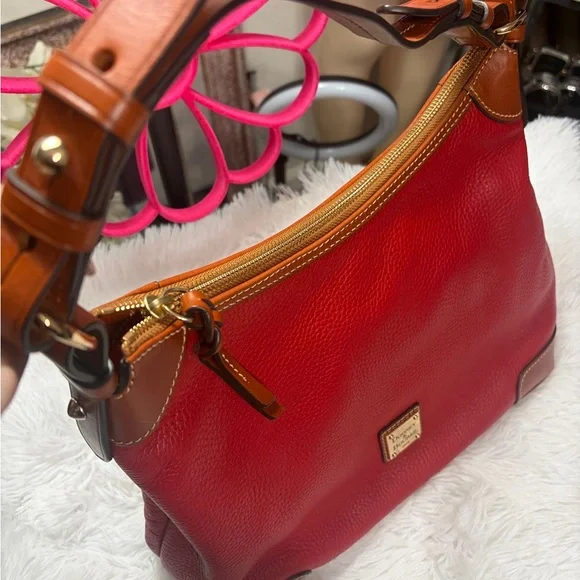 Dooney & Bourke Red Leather Shoulder Bag with Tan Trim - Picture 9 of 12